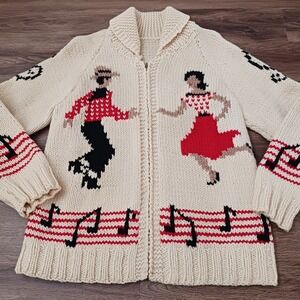 Vintage 50's Square Dancing Rockabilly Shawl Collar Sweater Music Noted Cardigan